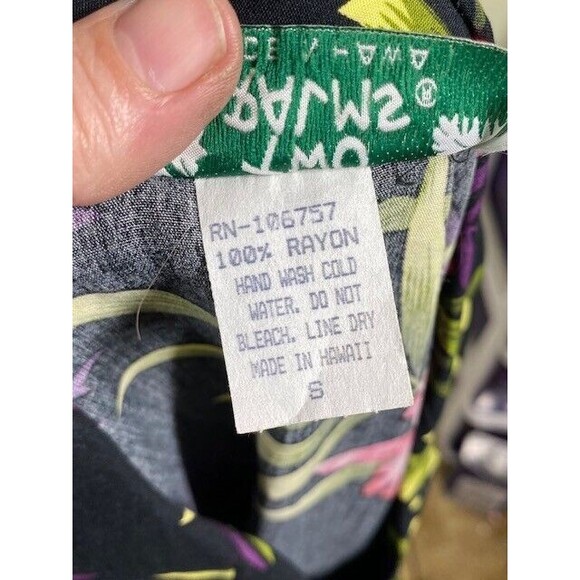 Vtg Two Palms Sz S Hawaiian Aloha Orchid Fern Button-Up Top Y2K Made in Hawaii - Picture 9 of 9